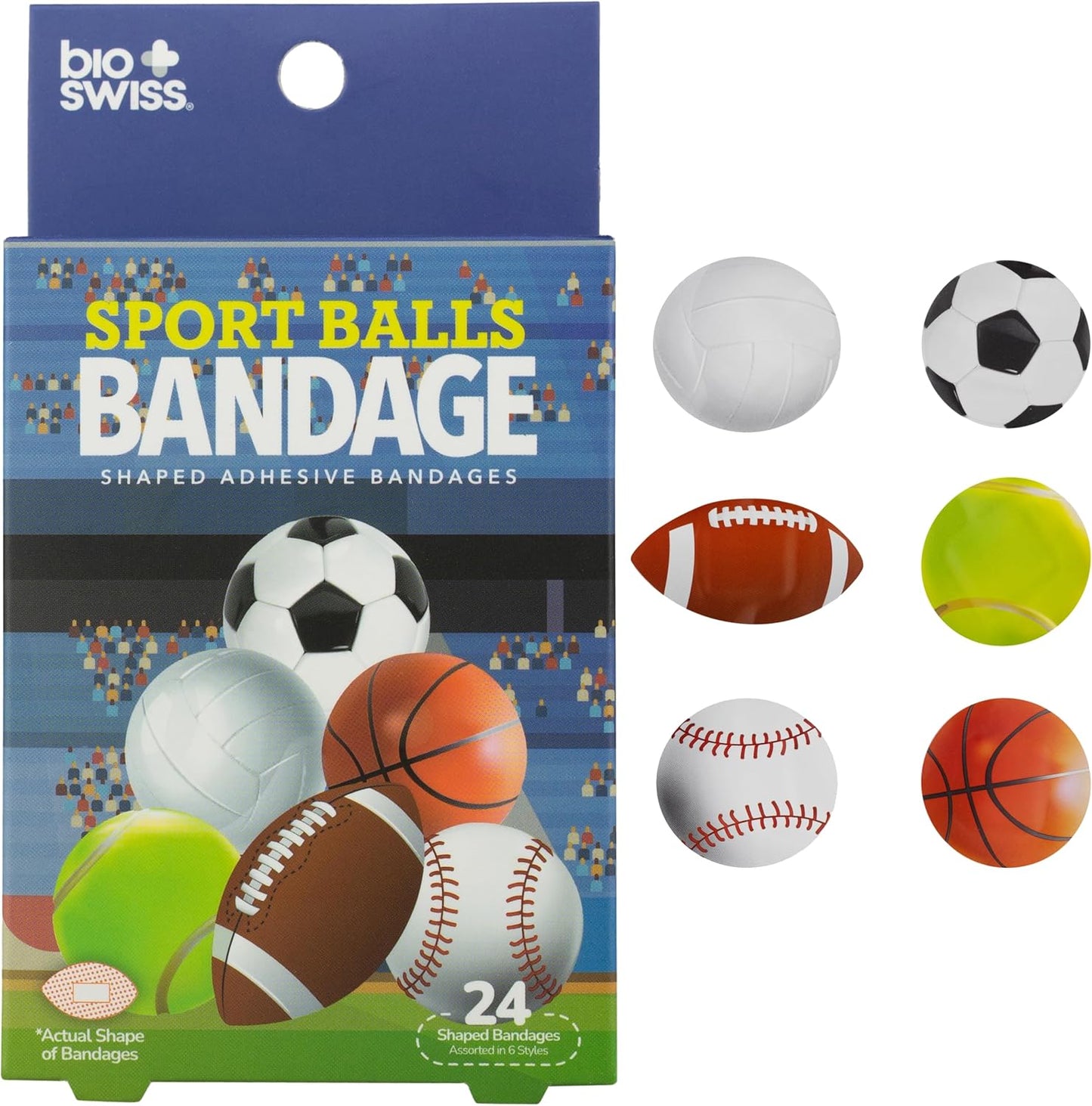 Bandages, Sports Balls Shaped Self Adhesive Bandage, Latex Free Sterile Wound Care, Fun First Aid Kit Supplies for Kids and Adults, 24 Count