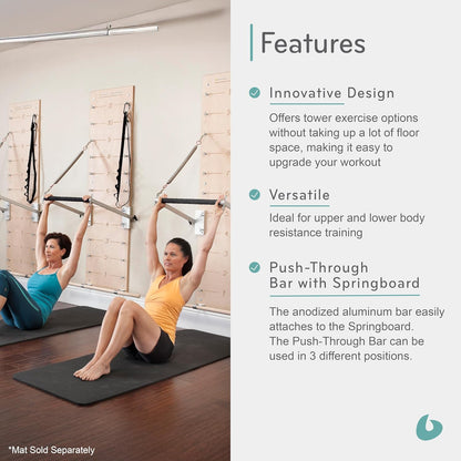 Pilates Springboard with Push-Through Bar, Wall Mounted Pilates Workout Equipment for Home Gym or Studio Use, Pilates Exercise Equipment with Resistance Springs