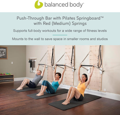 Pilates Springboard with Push-Through Bar, Wall Mounted Pilates Workout Equipment for Home Gym or Studio Use, Pilates Exercise Equipment with Resistance Springs