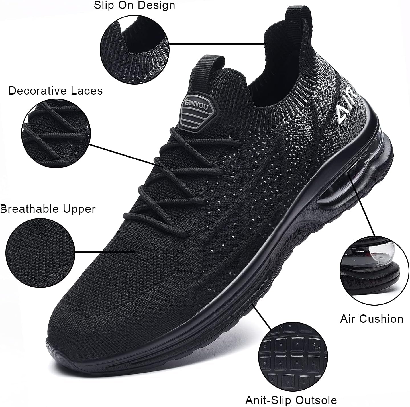Women'S Air Running Shoes Breathable Athletic Tennis Shoes Sport Walking Sneakers Black 10