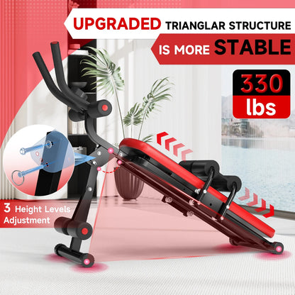 Foldable Ab Machine, Ab Workout Equipment, Abdominal Trainers for Home, LCD Display, Red