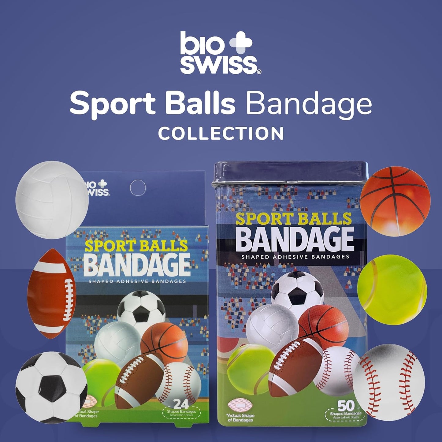 Bandages, Sports Balls Shaped Self Adhesive Bandage, Latex Free Sterile Wound Care, Fun First Aid Kit Supplies for Kids and Adults, 24 Count