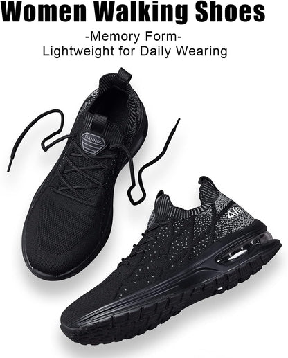 Women'S Air Running Shoes Breathable Athletic Tennis Shoes Sport Walking Sneakers Black 10