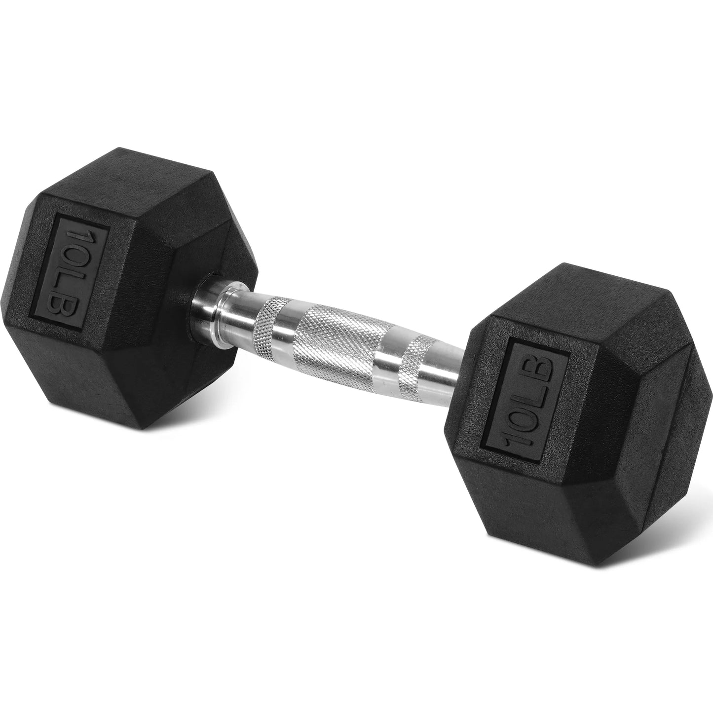 Rubber Encased Hex Dumbbell, Black, 10 Lb