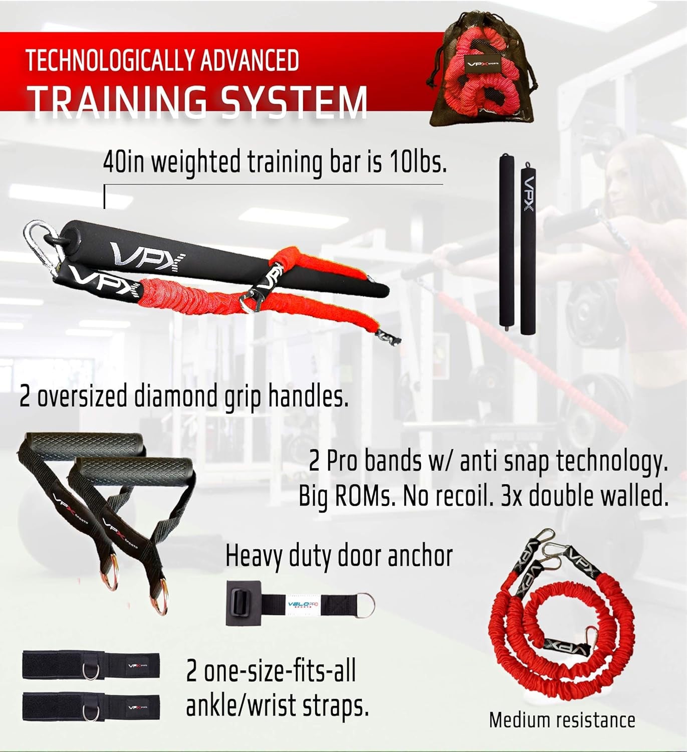 VPX Power Resistance Training System 3.0 | Total 3-Way Stacking Home, Gym, Sport Fitness | Men & Women | 220 Lbs Adjustable Suspension Resistant Strength | Leg, Squat, Press, Push, Glute, Arm, LAT