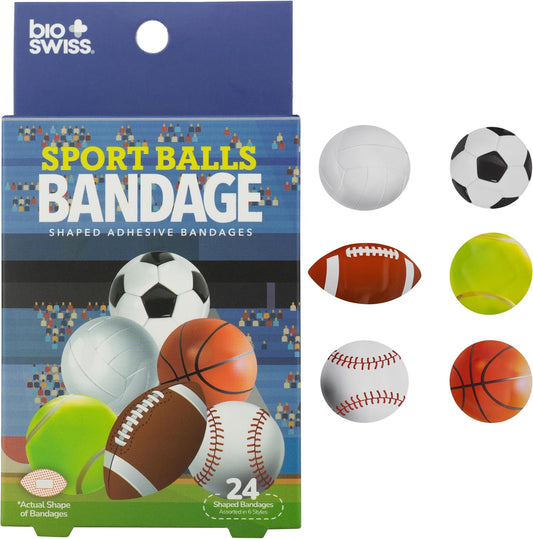 Bandages, Sports Balls Shaped Self Adhesive Bandage, Latex Free Sterile Wound Care, Fun First Aid Kit Supplies for Kids and Adults, 24 Count